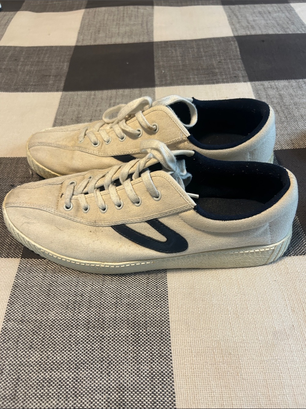 Tretorn Beige Suede Sneakers with Navy Accents